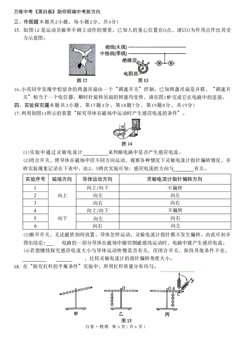2026年河南省黑白卷物理试题及答案_中考押题2026《中考押题》系列（9科全套实时更新中）_万唯2026版初中《万唯黑白卷》7科全套（河南）