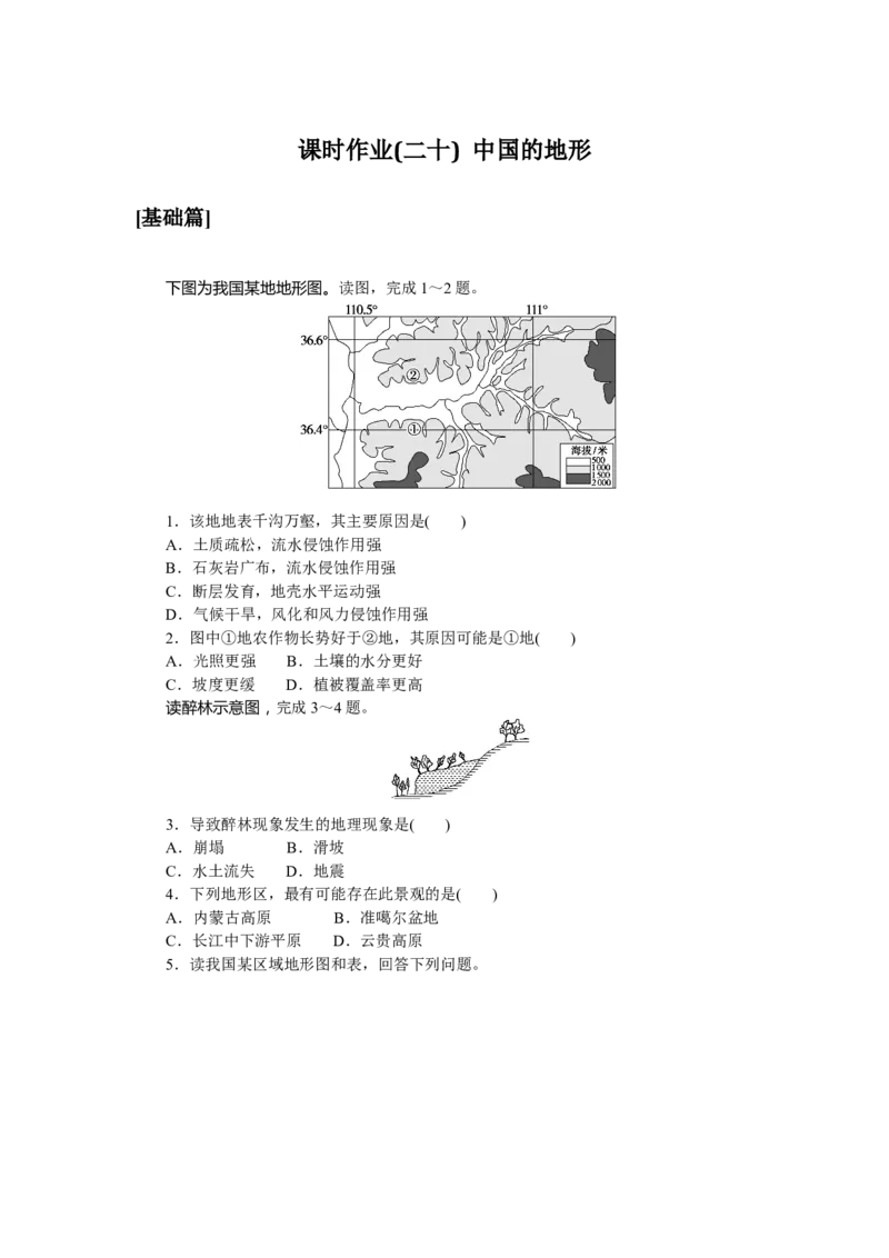 课时作业(二十)　中国的地形_高中三年全科资料_高中_高中地理《课时作业》Word版(1)_人教版_区域地理&middot;新教材_区域地理&middot;新教材_课时作业（word）