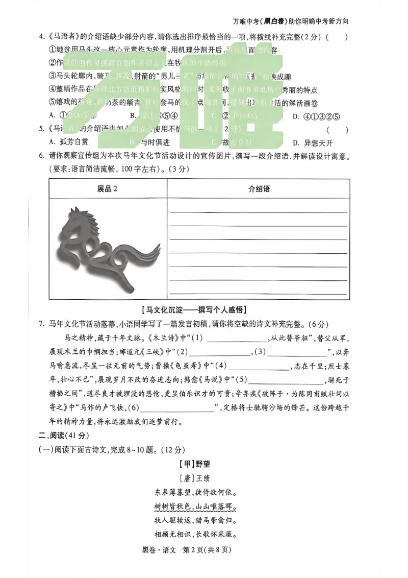 2026万唯内蒙古黑白卷黑卷语文_中考押题2026《中考押题》系列（9科全套实时更新中）_万唯2026版初中《万唯黑白卷》7科全套（内蒙古）