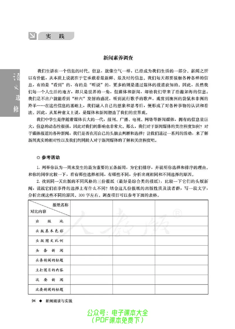 语文选修《新闻阅读与实践》_高中三年全科资料_高中_高中电子教材_旧教材_高中语文（人教旧版）_高中语文选修（15本）