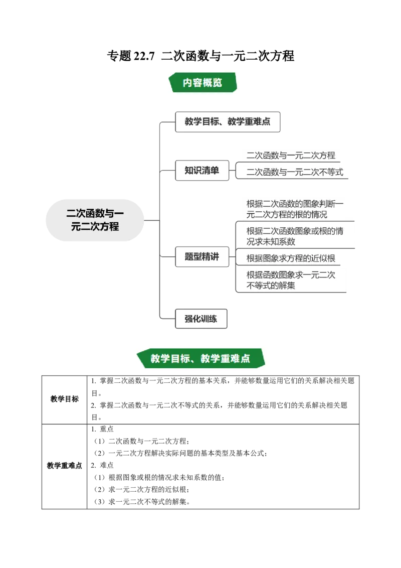 专题22.7二次函数与一元二次方程（高效培优讲义）（教师版）_人教版数学九年级上册_版本二_九年级数学上册（人教版）_同步讲义-U18_2026版