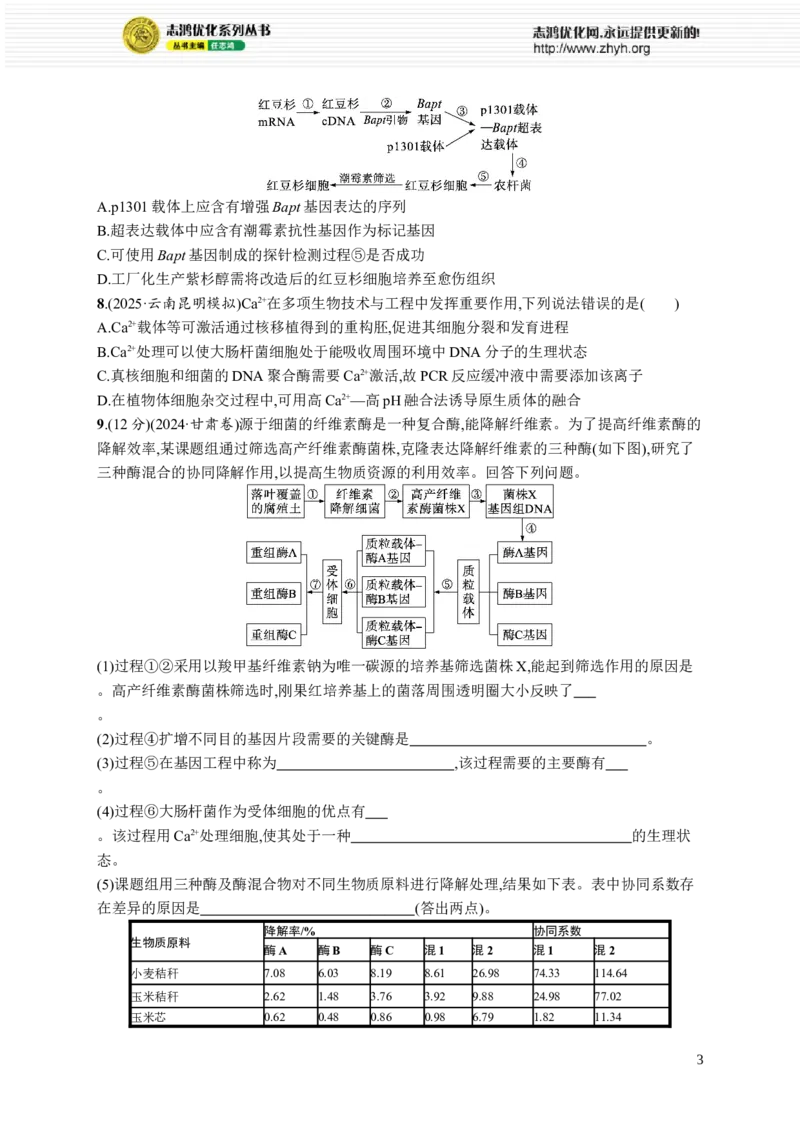 课时规范练60　基因工程的基本工具与操作程序_高中三年全科资料_高中_高中1_2026版《优化设计》新高考版一轮（生物+数学）_2026优化设计一轮复习(生物)_课后习题