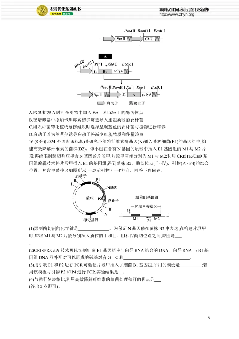 课时规范练60　基因工程的基本工具与操作程序_高中三年全科资料_高中_高中1_2026版《优化设计》新高考版一轮（生物+数学）_2026优化设计一轮复习(生物)_课后习题