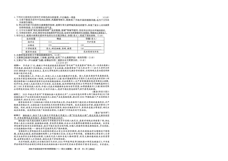 2026年省城名校中考冲刺预测卷(一)语文_中考押题2026《中考押题》系列（9科全套实时更新中）_江淮名卷2026年大联考（冲刺预测一）（7科+听力）