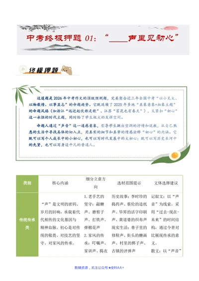 中考终极押题01：&ldquo;____声里见初心&rdquo;(半命题作文)_中考押题2026《中考押题》系列（9科全套实时更新中）_2026版中考《作文押题系列》提醒押题+终极压题+主题密押+地区押题（语文）