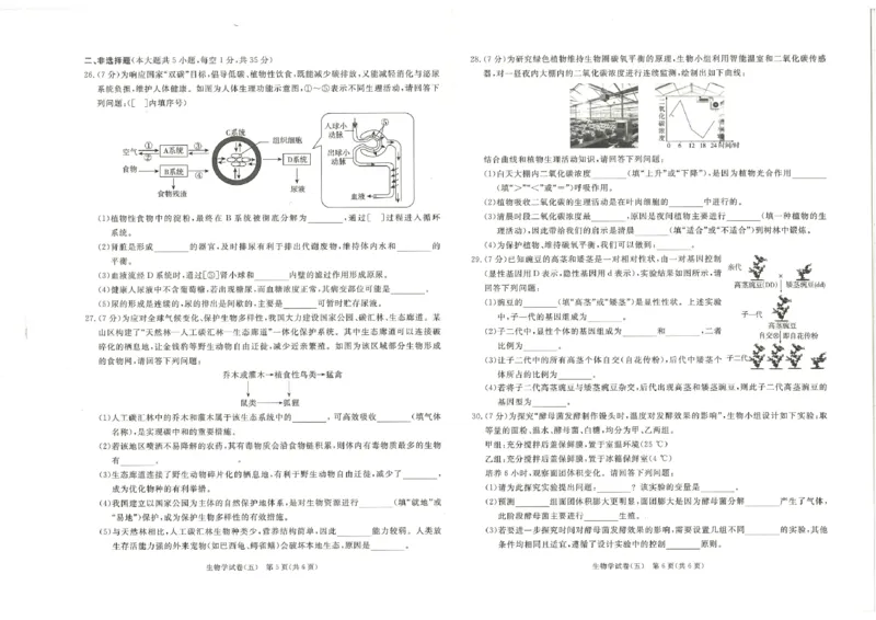 26版中考初中生物《河北启光中考模拟试卷》（含参考答案及评分细则）_中考押题2026《中考押题》系列（9科全套实时更新中）_2026版中考《启光中考模拟试卷6套》物化生地（河北）