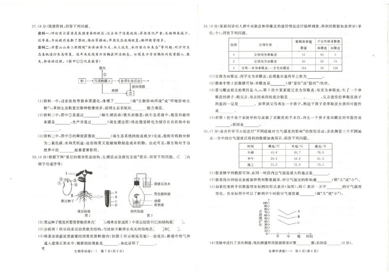 26版中考初中生物《河北启光中考模拟试卷》（含参考答案及评分细则）_中考押题2026《中考押题》系列（9科全套实时更新中）_2026版中考《启光中考模拟试卷6套》物化生地（河北）