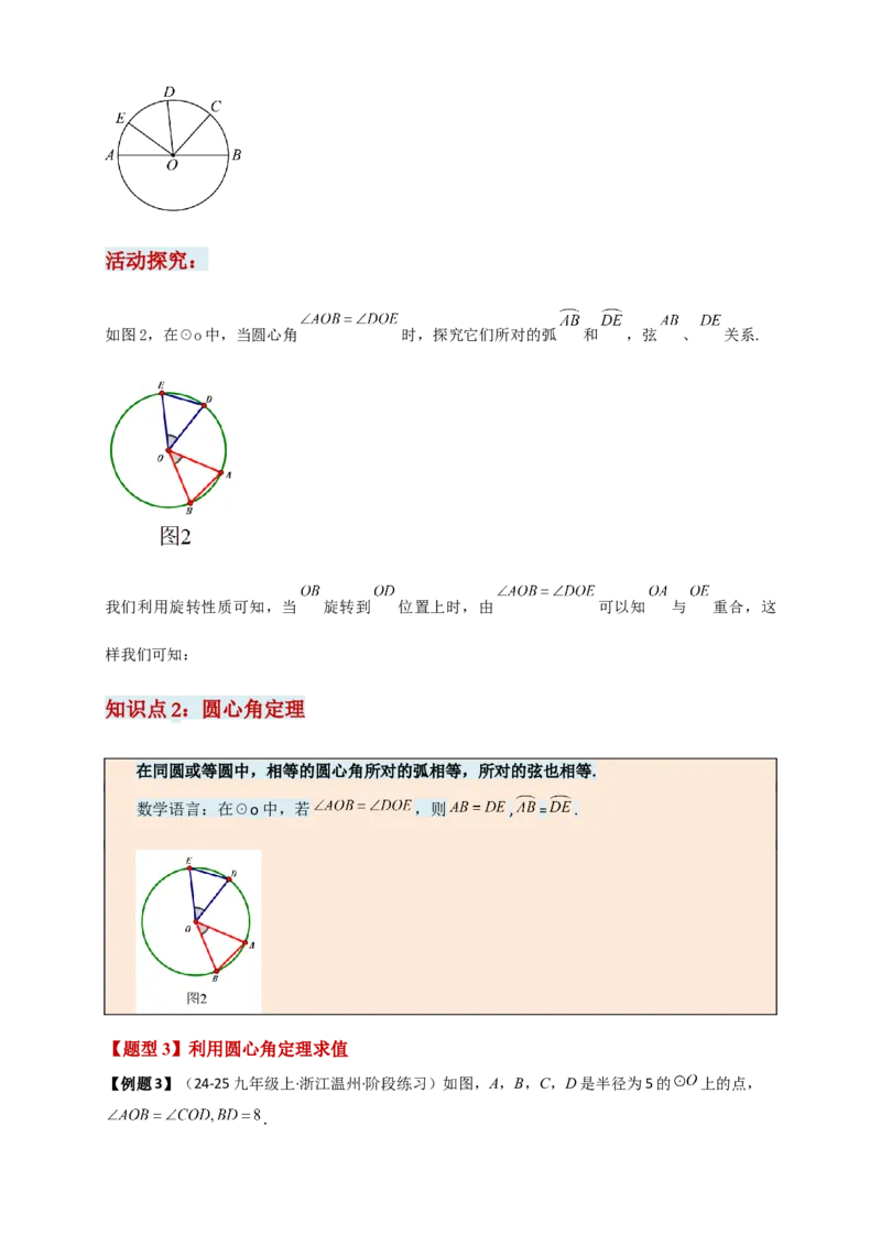 专题24.3弧、弦、圆心角（知识梳理+题型精析+同步练习）（学生版）_人教版数学九年级上册_版本二_九年级数学上册（人教版）_专题突破练习-V4_2026版