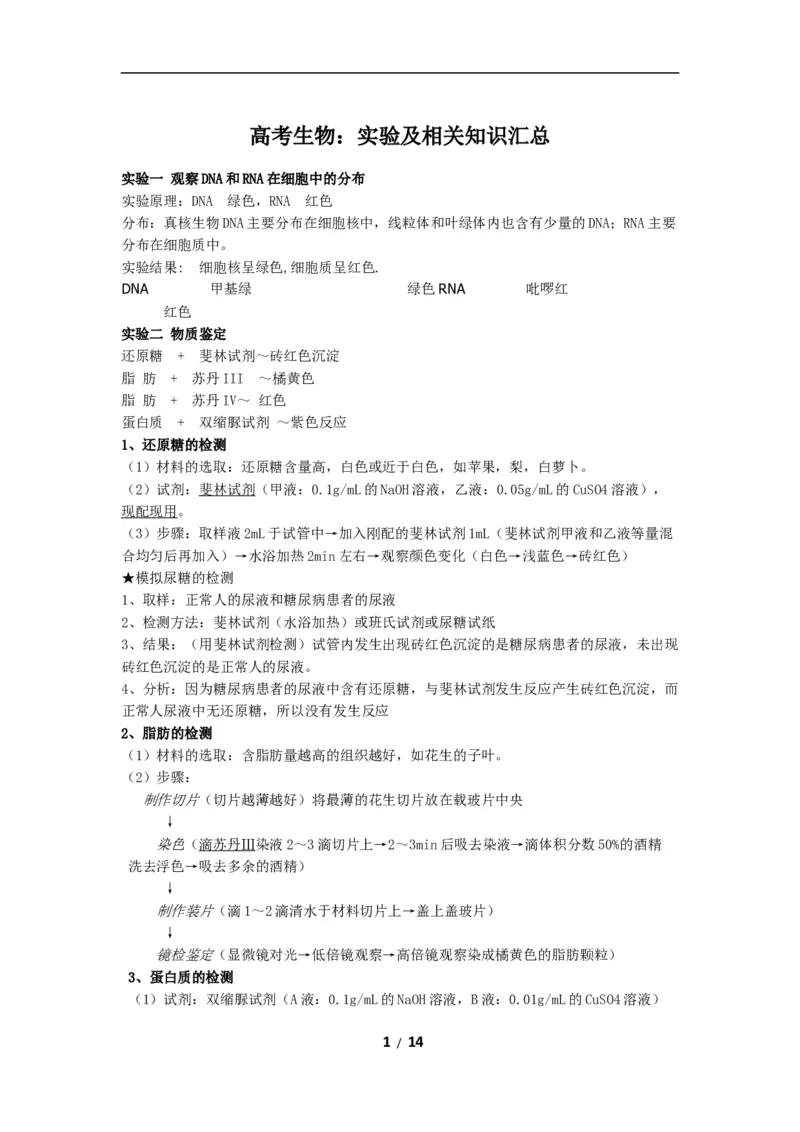 高考生物：实验及相关知识汇总14_高中三年全科资料_高中_2高中9科分类资料包_6高中生物