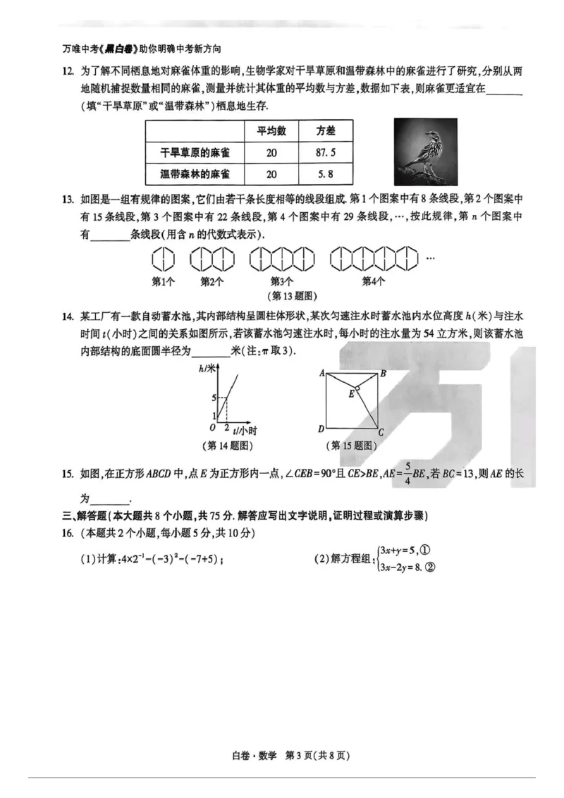 2026白卷数学_2026中考押题卷合集_2026中考黑白卷合集_2026版初中《万唯黑白卷》数英理综（山西）无答案