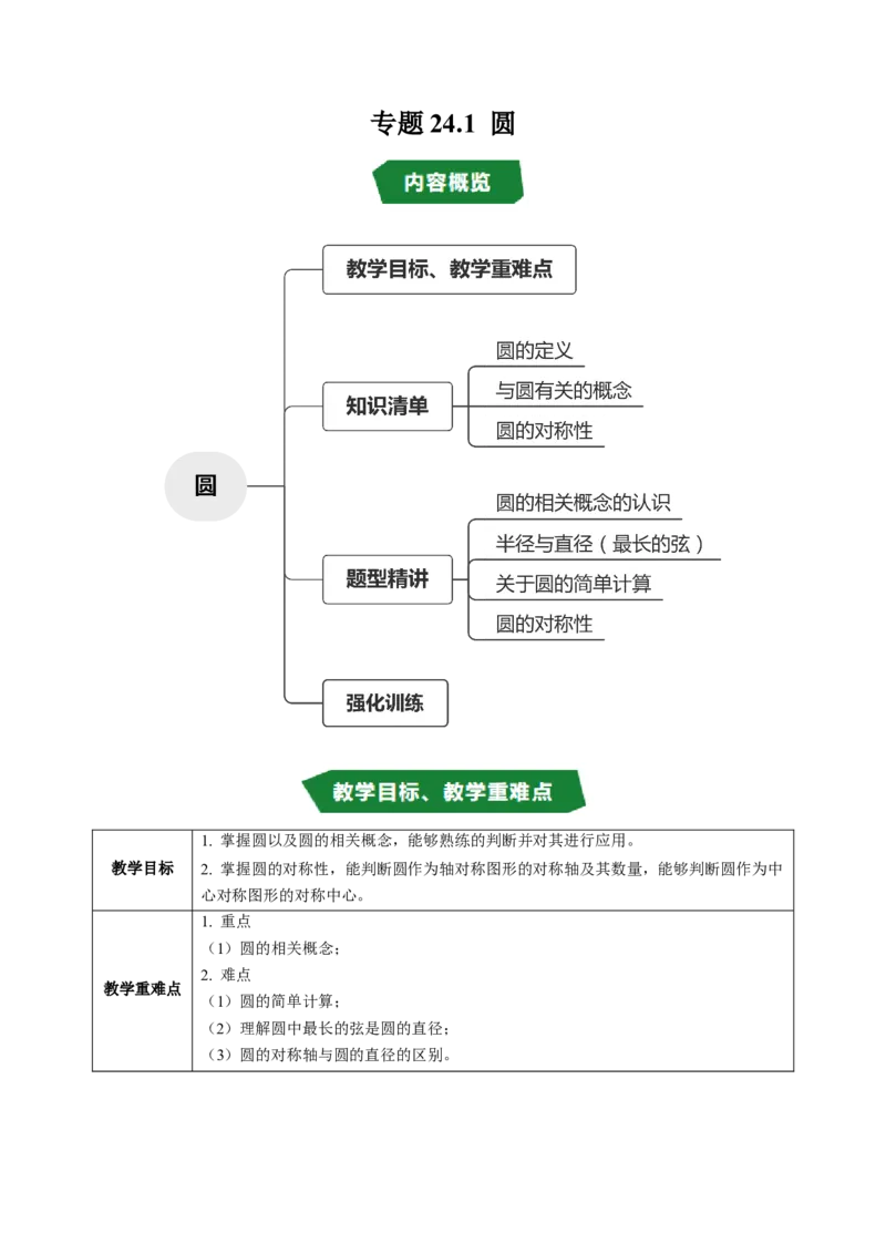 专题24.1圆（高效培优讲义）（学生版）_人教版数学九年级上册_版本二_九年级数学上册（人教版）_同步讲义-U18_2026版
