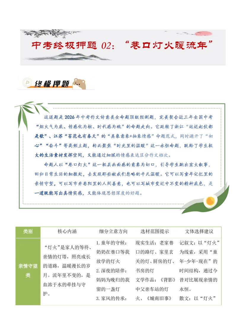 中考终极押题02：&ldquo;巷口灯火暖流年&rdquo;(命题作文)_中考押题2026《中考押题》系列（9科全套实时更新中）_2026版中考《作文押题系列》提醒押题+终极压题+主题密押+地区押题（语文）
