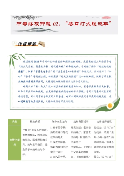 中考终极押题02：&ldquo;巷口灯火暖流年&rdquo;(命题作文)_中考押题2026《中考押题》系列（9科全套实时更新中）_2026版中考《作文押题系列》提醒押题+终极压题+主题密押+地区押题（语文）