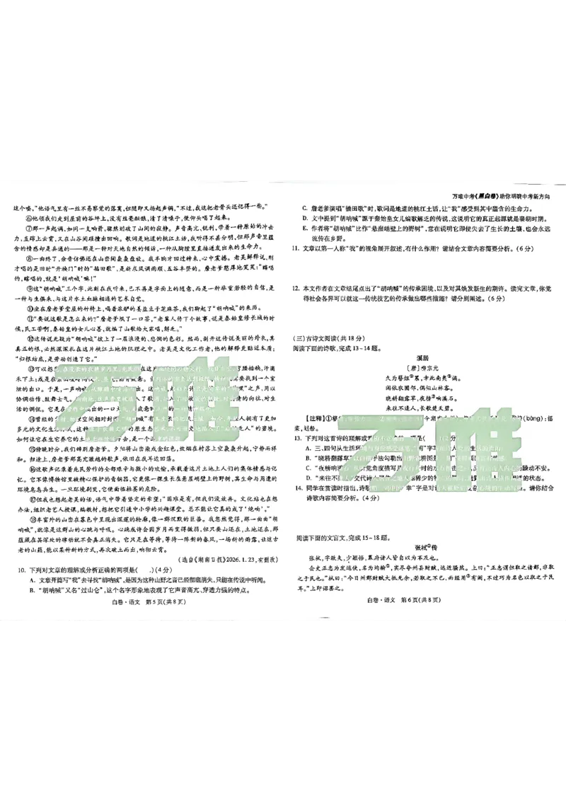 2026长沙万唯语文黑白卷_中考押题2026《中考押题》系列（9科全套实时更新中）_万唯2026版初中《万唯黑白卷》7科全套（长沙）_语文