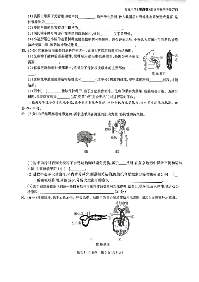 26福建中考生物黑卷去水印_2026中考押题卷合集_2026《万唯中考黑白卷》地方版_万唯2026版初中《万唯黑白卷》地生（福建）_26福建中考生物