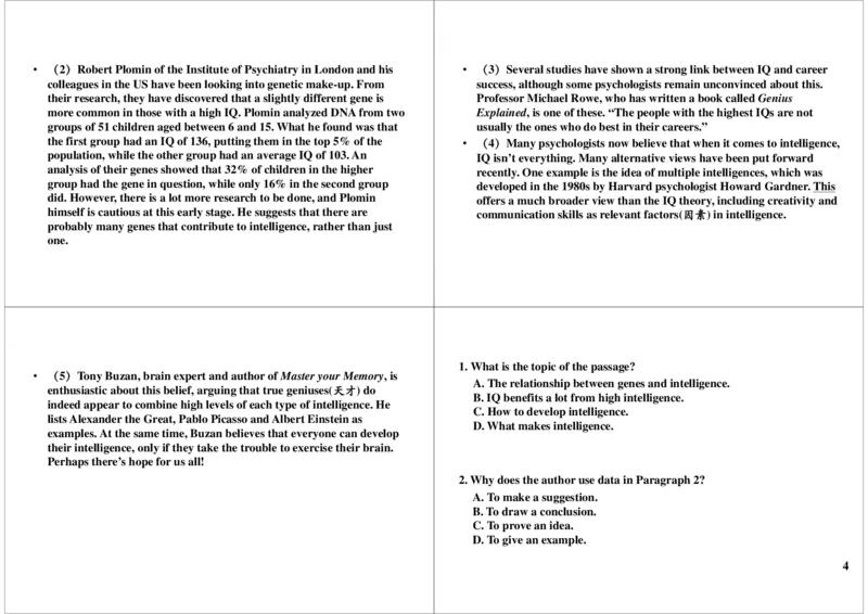 高考阅读难题大综合（细节+主旨+含义）（下）_高中三年全科资料_高中_60课时学完高中英语_60课时学完高中全部英语（下）_第18讲高考阅读难题大综合（细节+主旨+含义）（下）