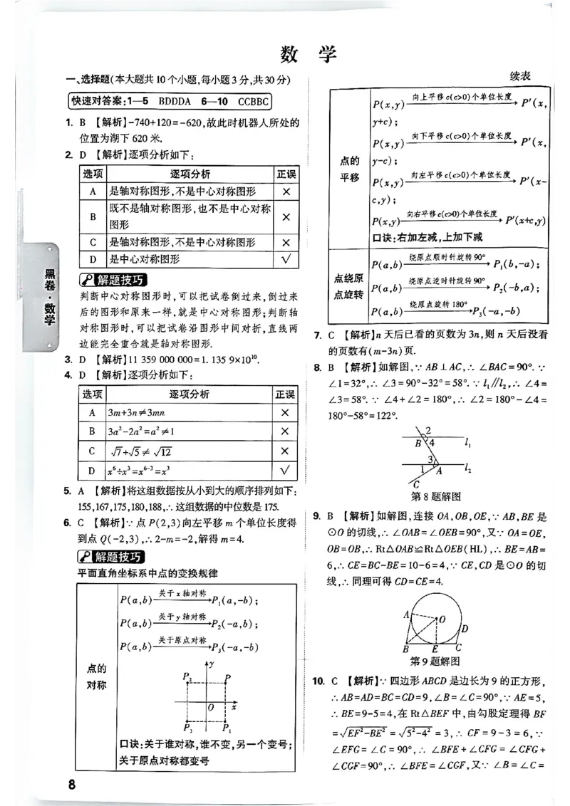 2026长沙万唯数学黑白卷答案_中考押题2026《中考押题》系列（9科全套实时更新中）_万唯2026版初中《万唯黑白卷》7科全套（长沙）_数学