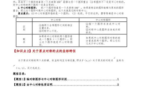 专题23.4中心对称（知识梳理与考点分类讲解）（人教版）（学生版）_人教版数学九年级上册_版本二_九年级数学上册（人教版）_专题突破练习-V4_2025版
