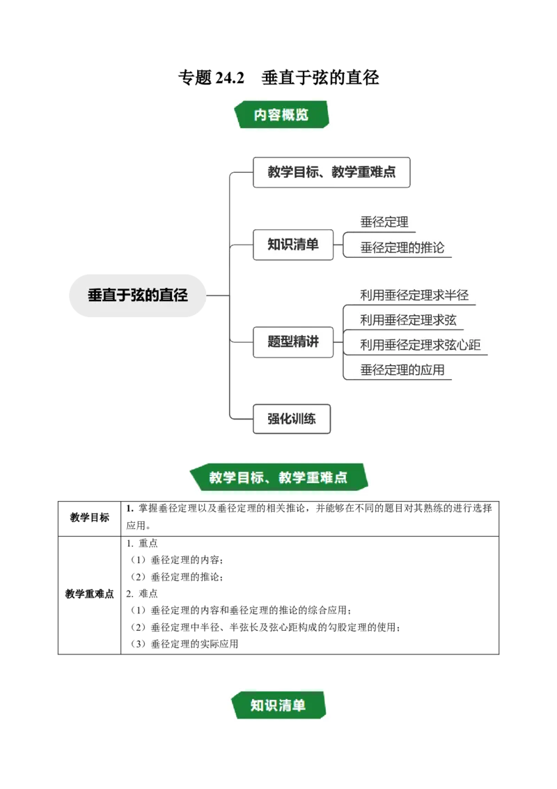 专题24.2垂直于弦的直径（高效培优讲义）（学生版）_人教版数学九年级上册_版本二_九年级数学上册（人教版）_同步讲义-U18_2026版