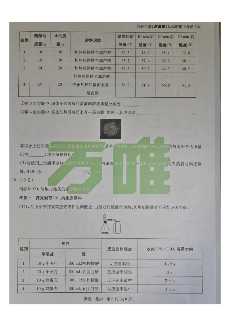 万唯化学黑卷_中考押题2026《中考押题》系列（9科全套实时更新中）_万唯2026版初中《万唯黑白卷》7科全套（福建）_万维化学