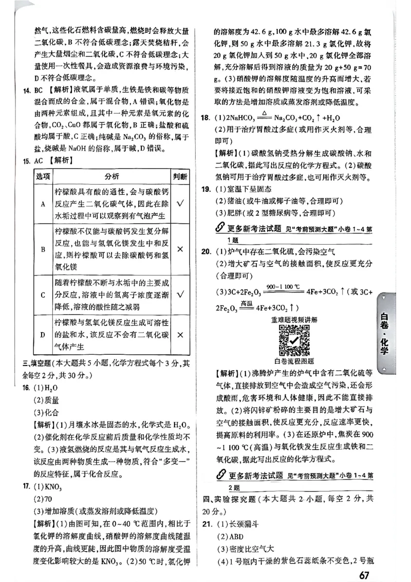 2026长沙万唯化学黑白卷答案_中考押题2026《中考押题》系列（9科全套实时更新中）_万唯2026版初中《万唯黑白卷》7科全套（长沙）_化学