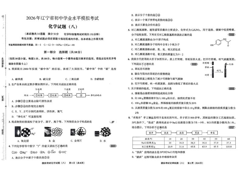 26化学安童中考模拟试卷_中考押题2026《中考押题》系列（9科全套实时更新中）_2026版初中《安童中考模拟试卷》7科全套（辽宁）_26《安童中考模拟试卷》化学
