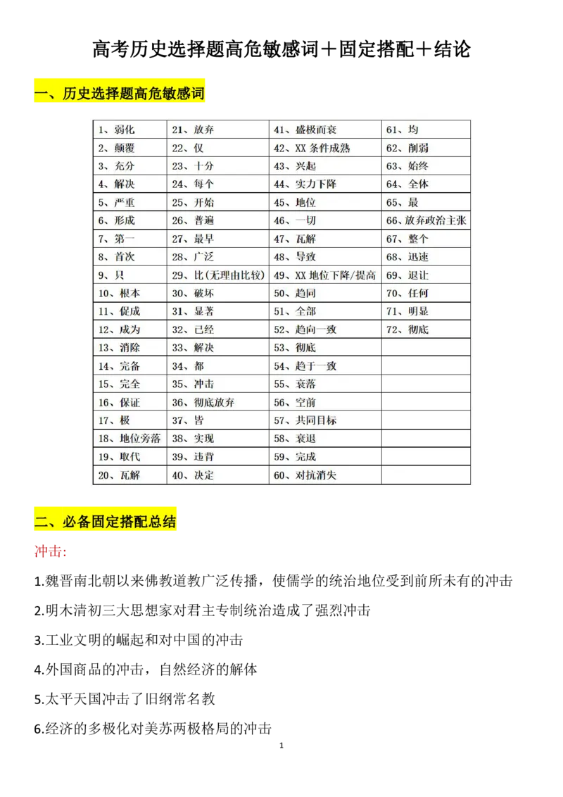 高考历史选择题高危敏感词＋固定搭配＋结论(9)_高中三年全科资料_高中三年全科资料_历史