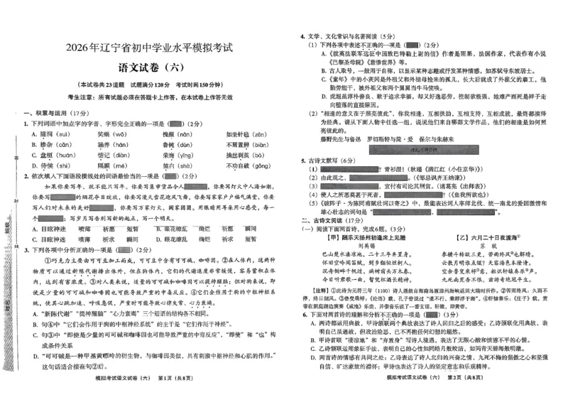 26语文安童中考模拟试卷_中考押题2026《中考押题》系列（9科全套实时更新中）_2026版初中《安童中考模拟试卷》7科全套（辽宁）_2026版初中《安童中考模拟试卷》语文