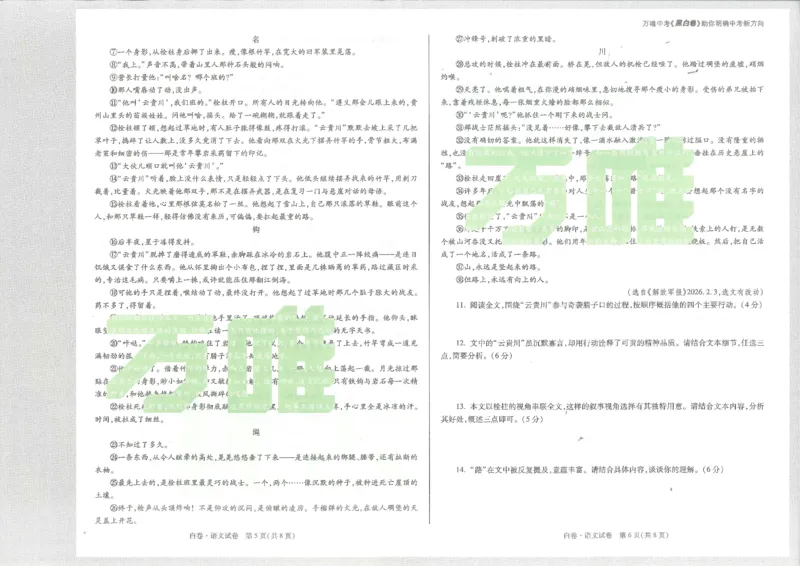 2026语文白卷_中考押题2026《中考押题》系列（9科全套实时更新中）_万唯2026版初中《万唯黑白卷》7科全套（陕西）
