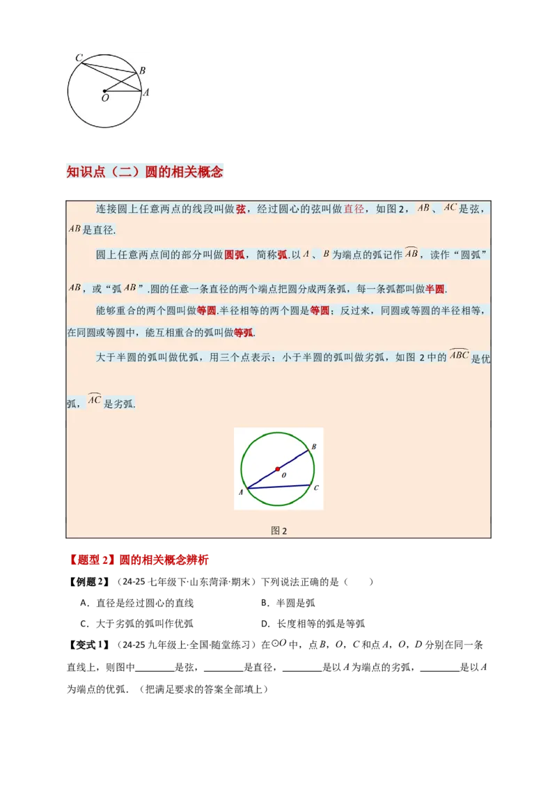 专题24.1圆（知识梳理+题型精析+同步练习）（学生版）_人教版数学九年级上册_版本二_九年级数学上册（人教版）_专题突破练习-V4_2026版