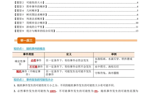 专题25.1概率初步（举一反三讲义）（学生版）_人教版数学九年级上册_版本二_九年级数学上册（人教版）_母题专项-U66_2026版