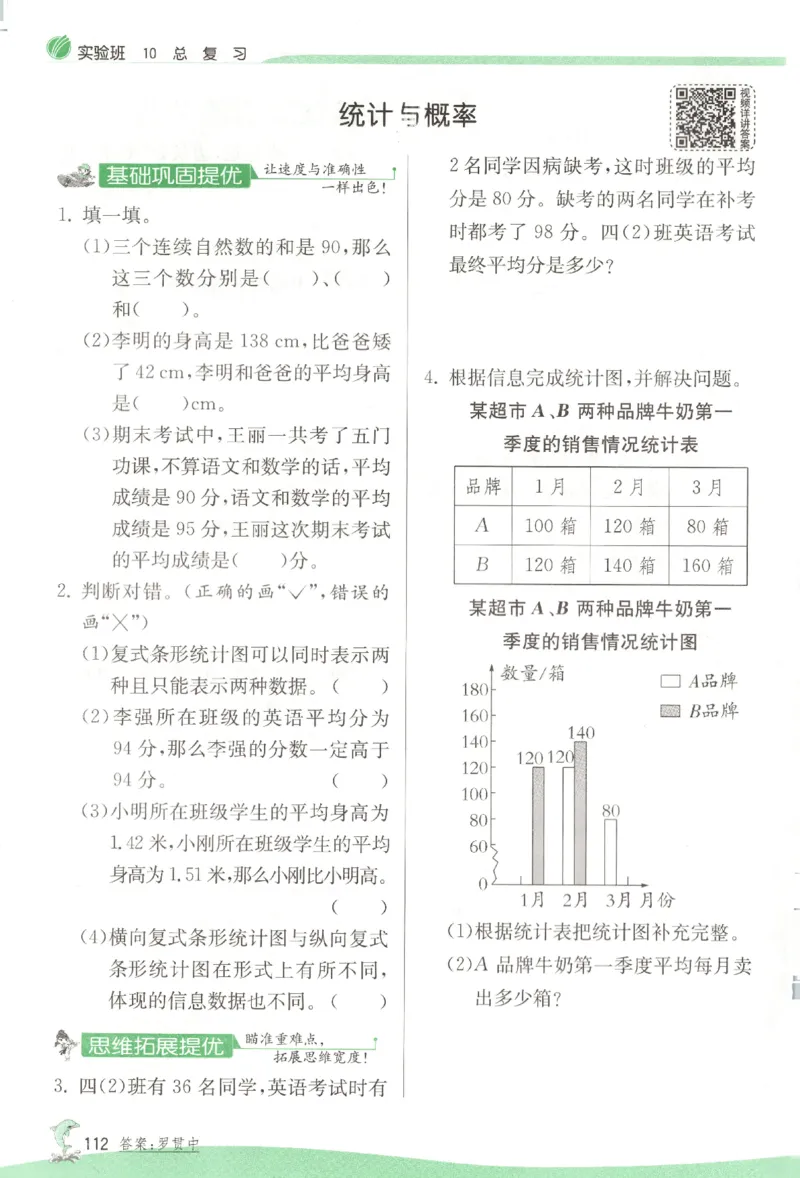 主书_2026春人教数学《实验班提优训练》_26春《实验班提优训练》人教数学4下