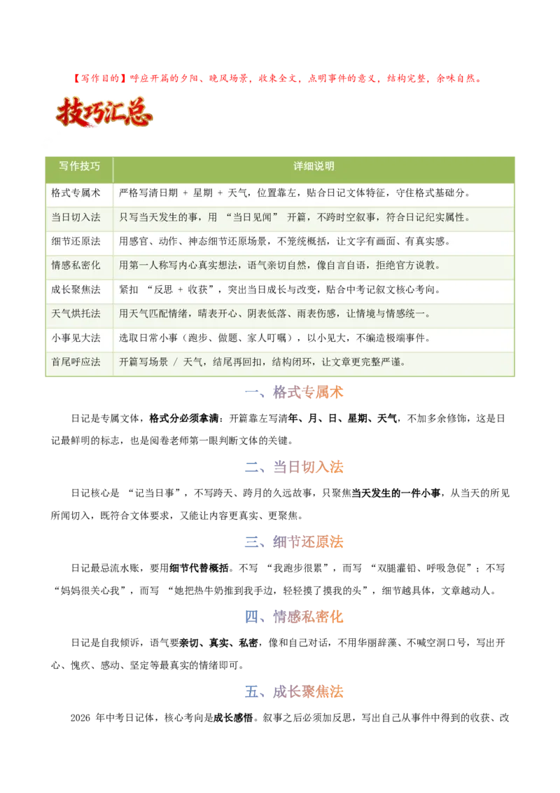 写作通关模板06：日记体模板(原卷版)_中考押题2026《中考押题》系列（9科全套实时更新中）_2026版中考《作文提分系列》提分攻略+通关模版+热点速递（语文）_2026《写作》通关模版