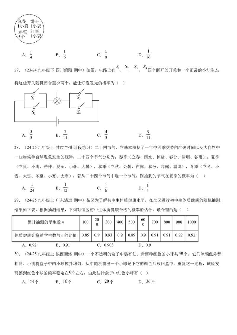专题强化09：概率题型归纳学生版_人教版数学九年级上册_版本二_九年级数学上册（人教版）_考点题型技巧高分突破-U360_2025版