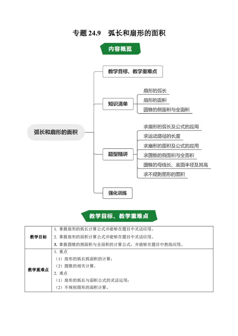专题24.9弧长和扇形面积（高效培优讲义）（教师版）_人教版数学九年级上册_版本二_九年级数学上册（人教版）_同步讲义-U18_2026版