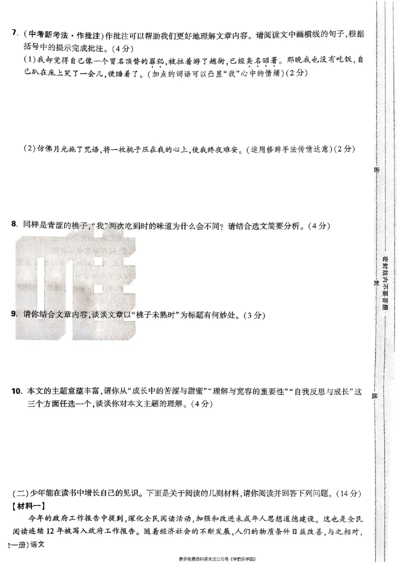九年级全一册语文&mdash;&mdash;大卷_2026中考押题卷合集_2026新中考中考全科资料_2026版大小卷&bull;人教版语文&bull;9年级全一册(1)