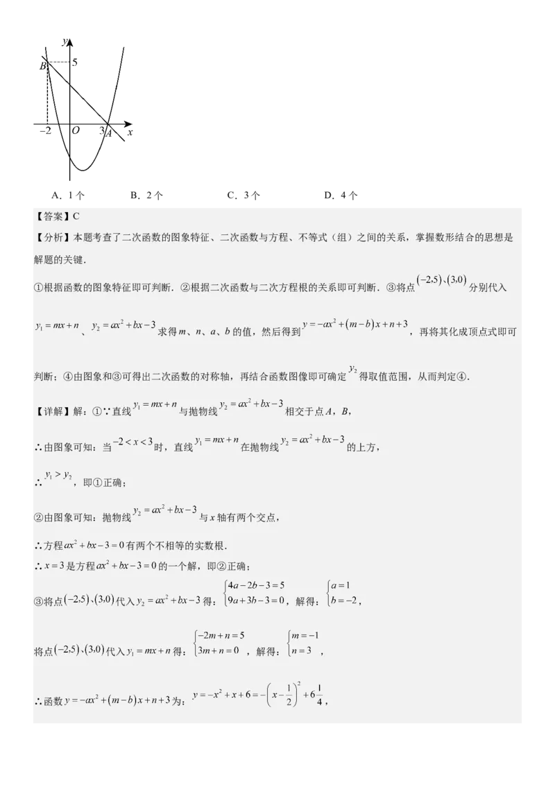 专题强化03：二次函数的图像与系数、不等式、对称性和最值教师版_人教版数学九年级上册_版本二_九年级数学上册（人教版）_考点题型技巧高分突破-U360_2025版