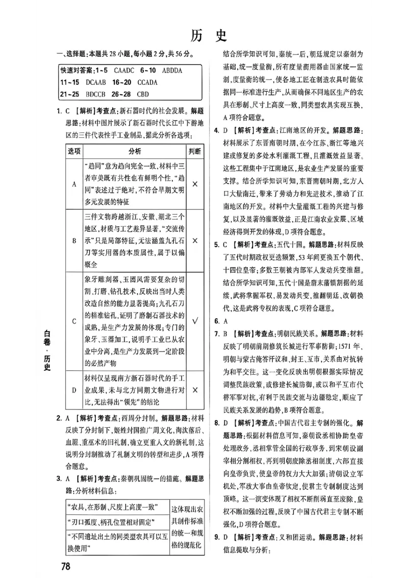 历史白卷答案_中考押题2026《中考押题》系列（9科全套实时更新中）_万唯2026版初中《万唯黑白卷》7科全套（福建）_万维历史