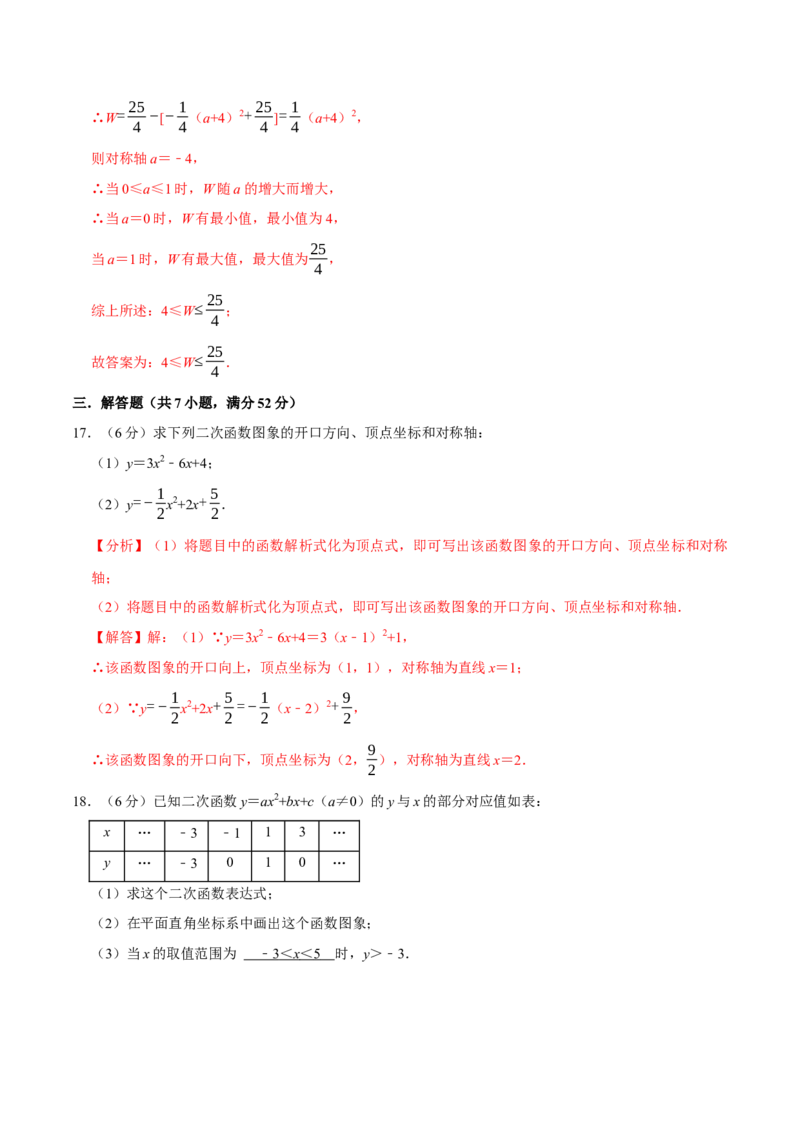 专题3.2二次函数全章培优测试卷（必考点分类集训）（人教版）（教师版）_人教版数学九年级上册_版本二_九年级数学上册（人教版）_考点分类必刷题-U181