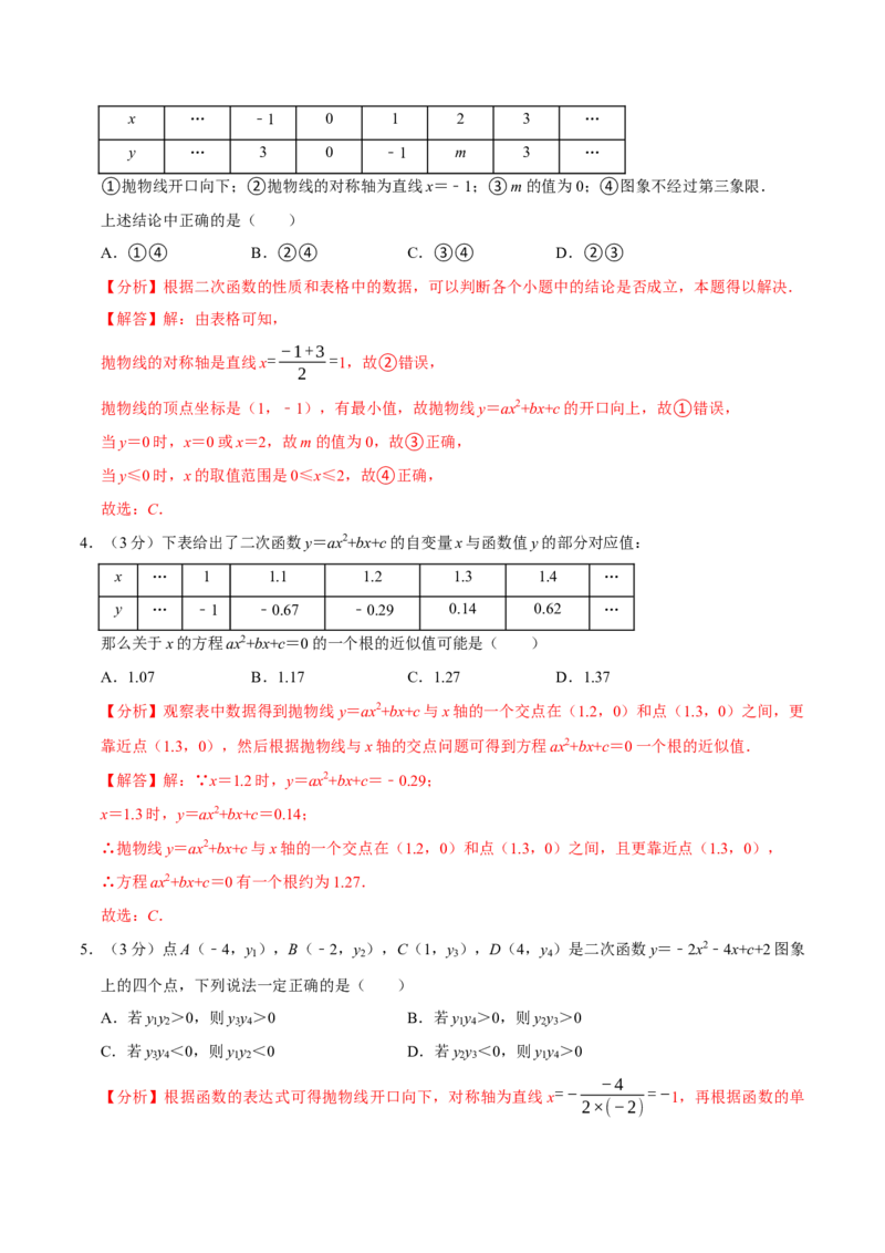 专题3.2二次函数全章培优测试卷（必考点分类集训）（人教版）（教师版）_人教版数学九年级上册_版本二_九年级数学上册（人教版）_考点分类必刷题-U181