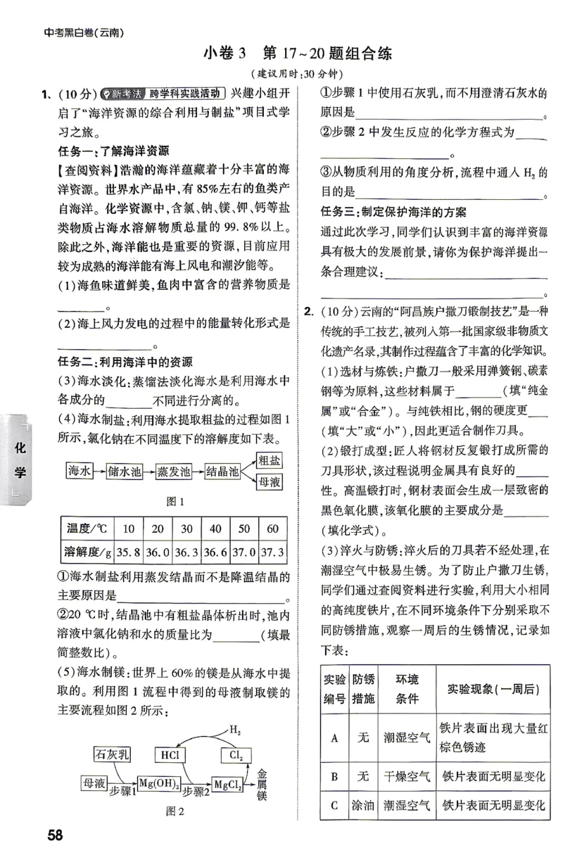 化学-考前预测大题-5_2026中考押题卷合集_2026中考黑白卷合集_2026版初中《万唯黑白卷》7科全套（云南）_2026《万唯中考&bull;云南黑白卷》化学