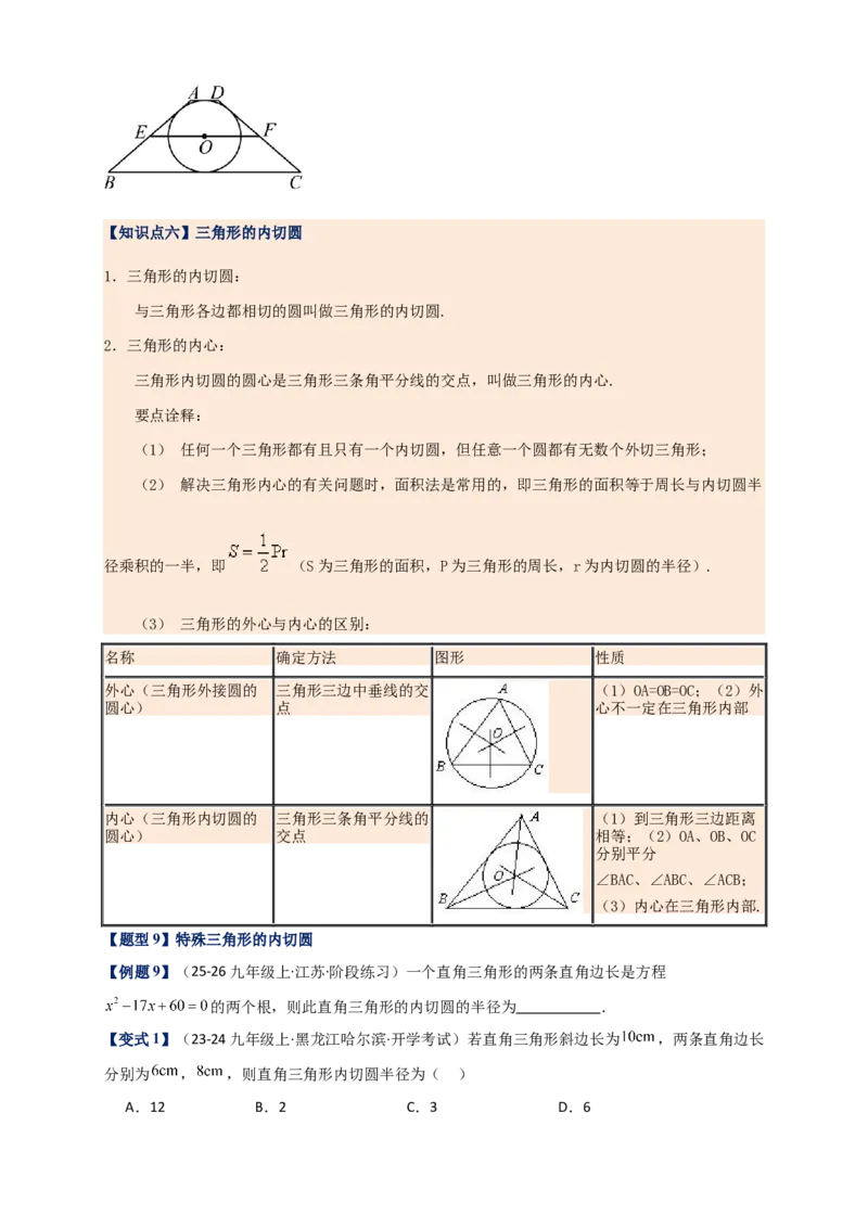 专题24.6直线和圆的位置关系（知识梳理+题型精析+同步练习）（学生版）_人教版数学九年级上册_版本二_九年级数学上册（人教版）_专题突破练习-V4_2026版