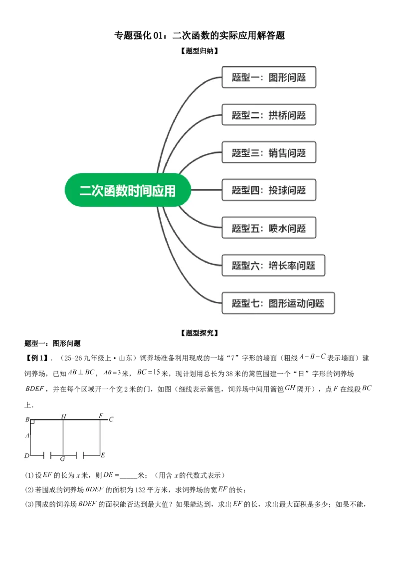 专题强化01：二次函数的实际应用解答题学生版_人教版数学九年级上册_版本二_九年级数学上册（人教版）_考点题型技巧高分突破-U360_2026版