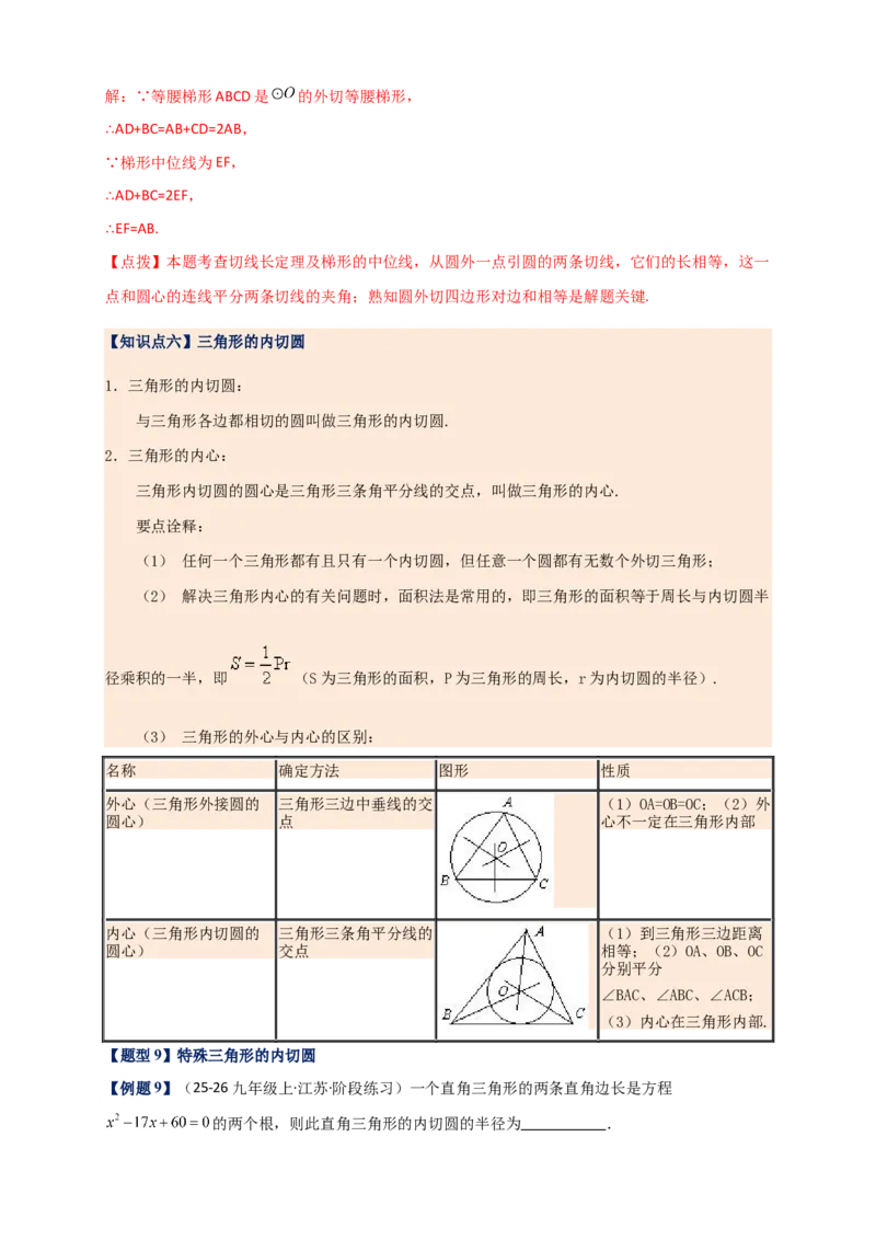 专题24.6直线和圆的位置关系（知识梳理+题型精析+同步练习）（教师版）_人教版数学九年级上册_版本二_九年级数学上册（人教版）_专题突破练习-V4_2026版