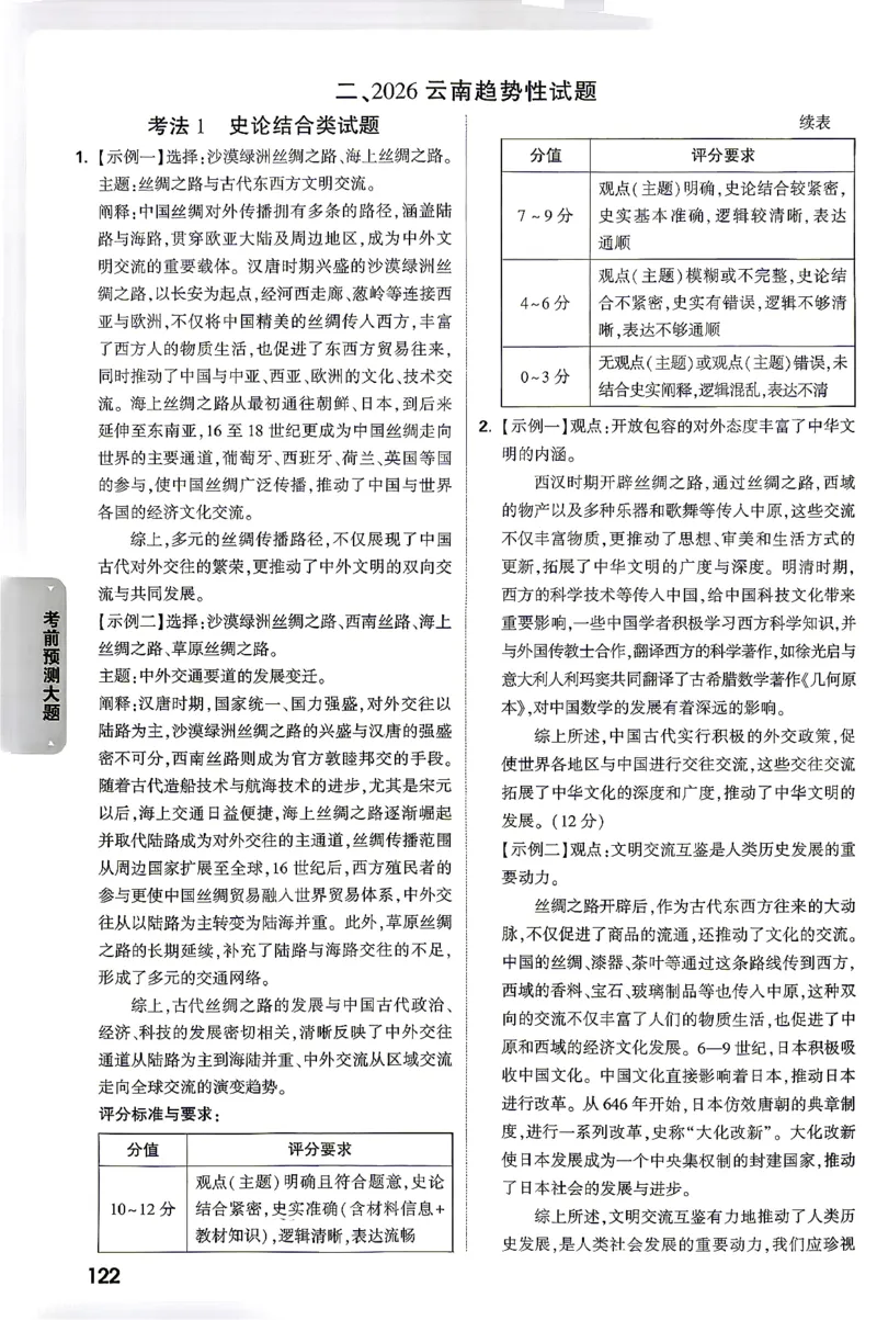 历史-考前预测大题答案-7_2026中考押题卷合集_2026中考黑白卷合集_2026版初中《万唯黑白卷》7科全套（云南）_2026《万唯中考&bull;云南黑白卷》历史