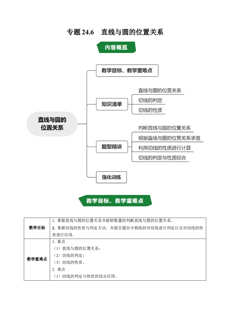 专题24.6直线与圆的位置关系（1）（高效培优讲义）（学生版）_人教版数学九年级上册_版本二_九年级数学上册（人教版）_同步讲义-U18_2026版