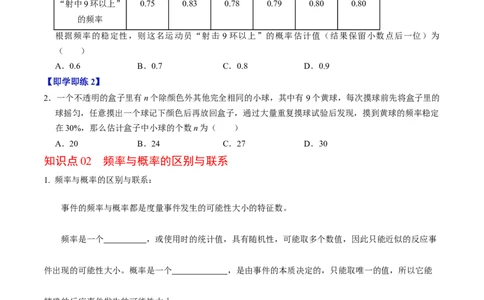 专题25.4用频率估算概率（高效培优讲义）（学生版）_人教版数学九年级上册_版本二_九年级数学上册（人教版）_同步讲义-U18_2026版