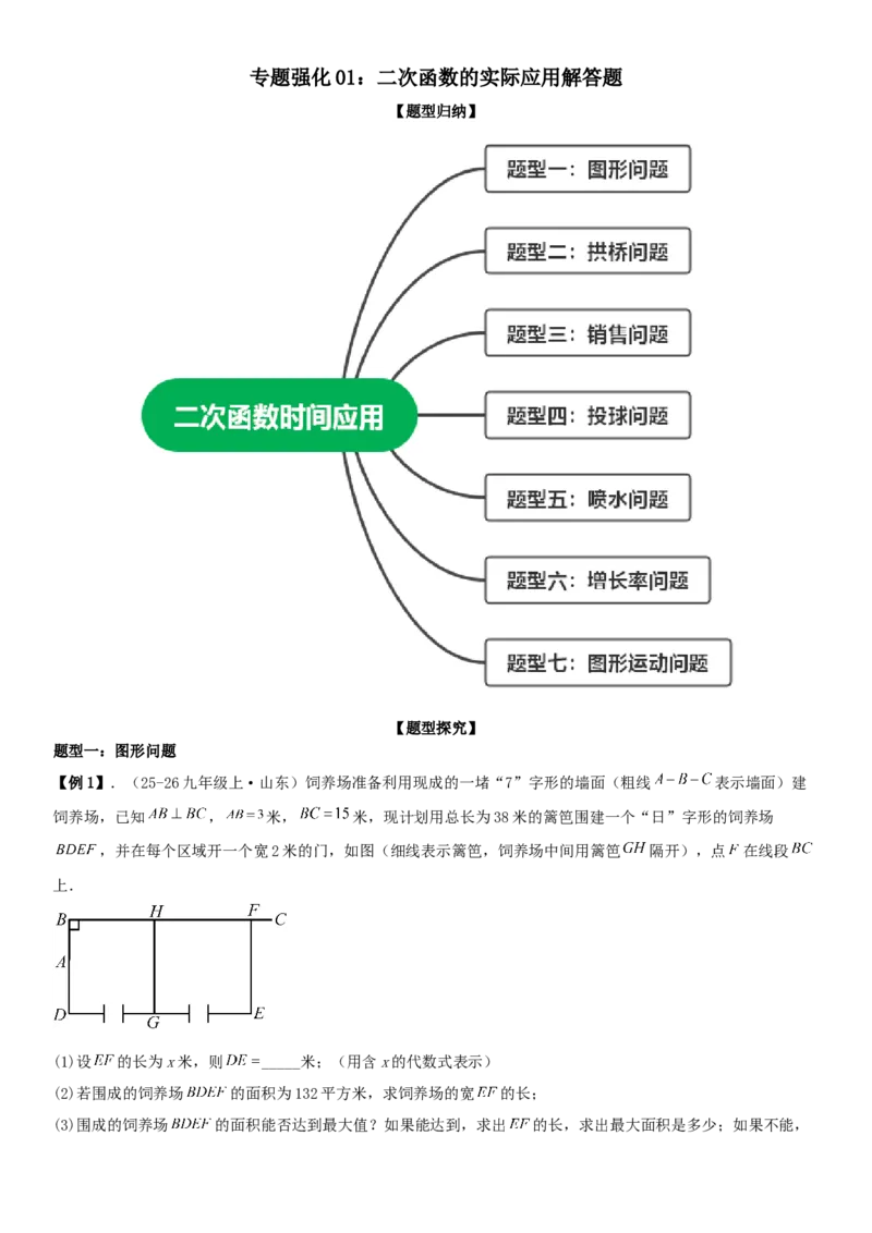 专题强化01：二次函数的实际应用解答题教师版_人教版数学九年级上册_版本二_九年级数学上册（人教版）_考点题型技巧高分突破-U360_2026版