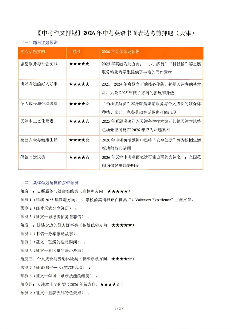 天津_中考作文押题2026年中考英语书面表达考_中考押题2026《中考押题》系列（9科全套实时更新中）_2026版中考《书面表达作文押题预测》英语（各地方版）
