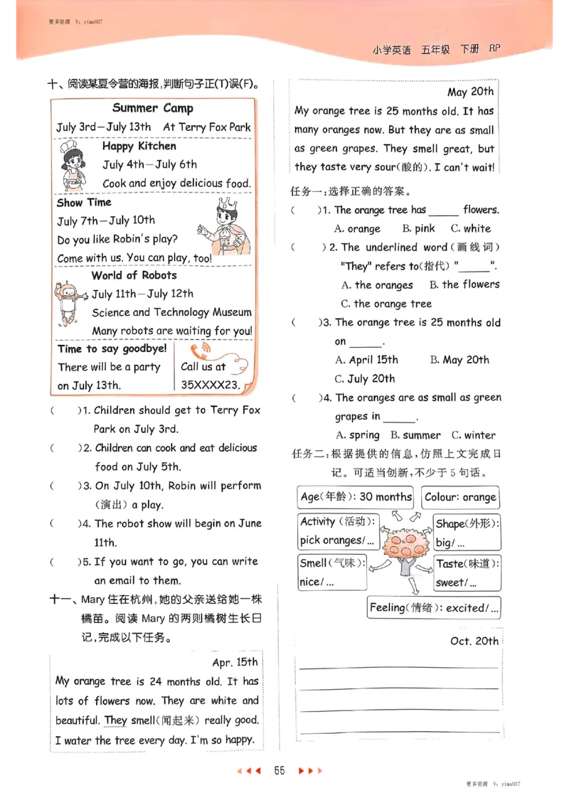 五年级英语下册人教PEP版25春《53天天练》_26春53小学系列合集_4-6年级英语下册人教PEP版《53天天练》